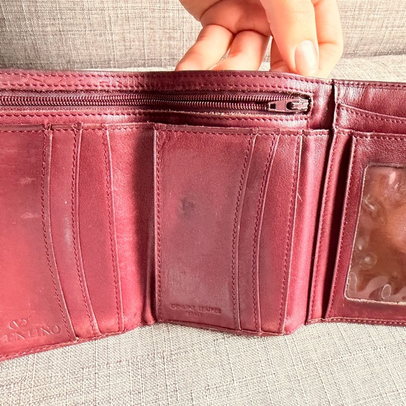 Valentino Deep Burgundy Leather Card Case with Gold V Logo - Picture 10 of 12